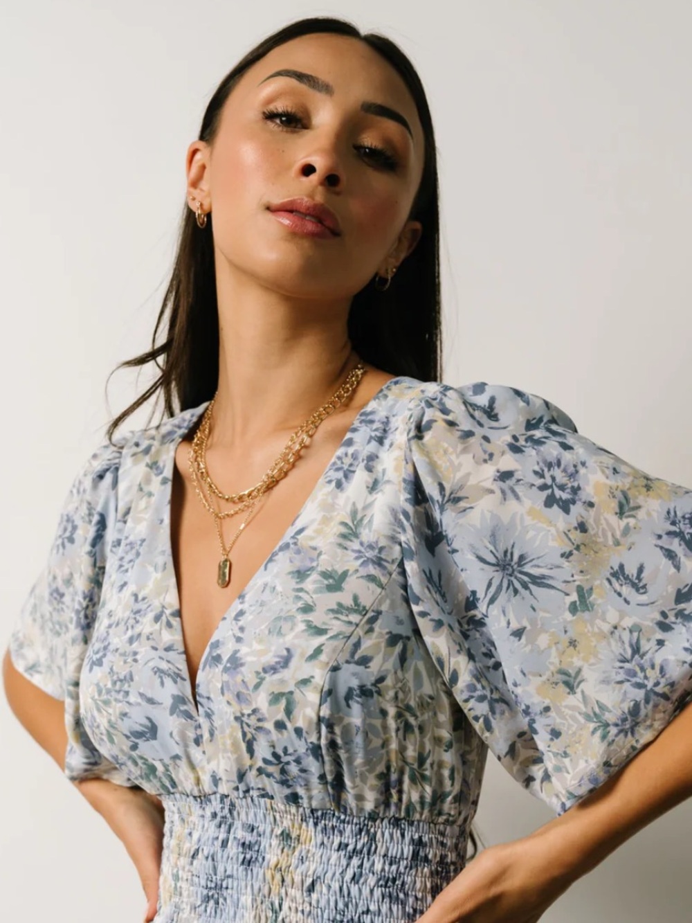 Baltic Born Floral V-Neck Maxi Dress in Light Blue and Cream NWT - Picture 2 of 5
